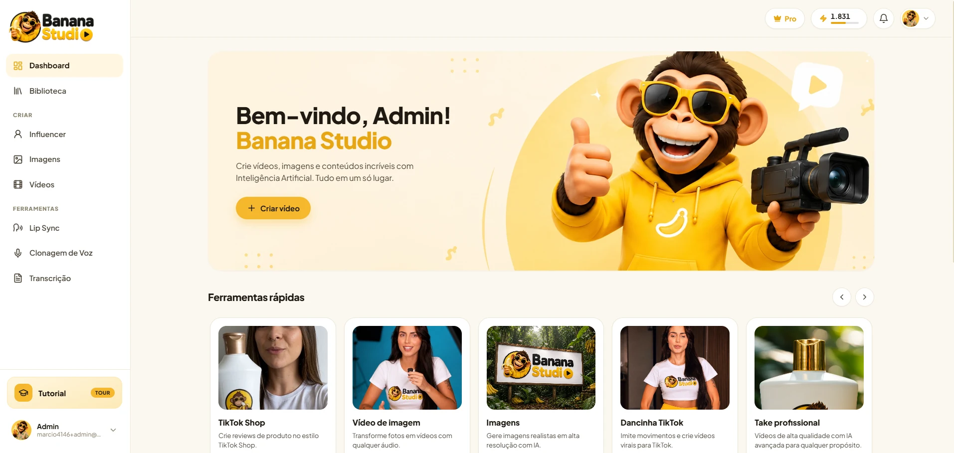 Dashboard do Banana Studio